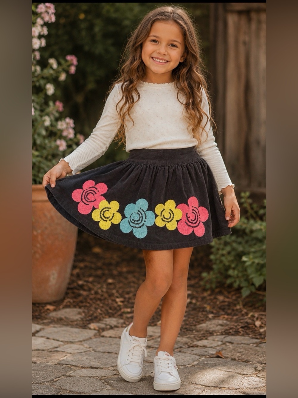 Hartstrings Girls 🌸 Floral Corduroy Skirt Size 7